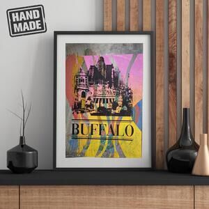 The 'Aengus'. Monoprint Poster of the Buffalo, NY Skyline. 13 x 19". OOAK